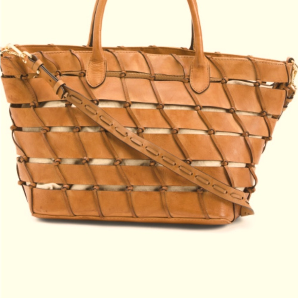 NWT~Genuine LEATHER, Diagonal Pattern,  BasketWeave Shoulder Bag/removable pouch